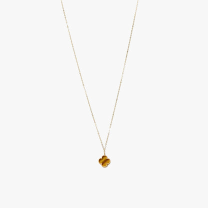 The Mini Designer Tiger's Eye Clover Necklace in Solid Gold